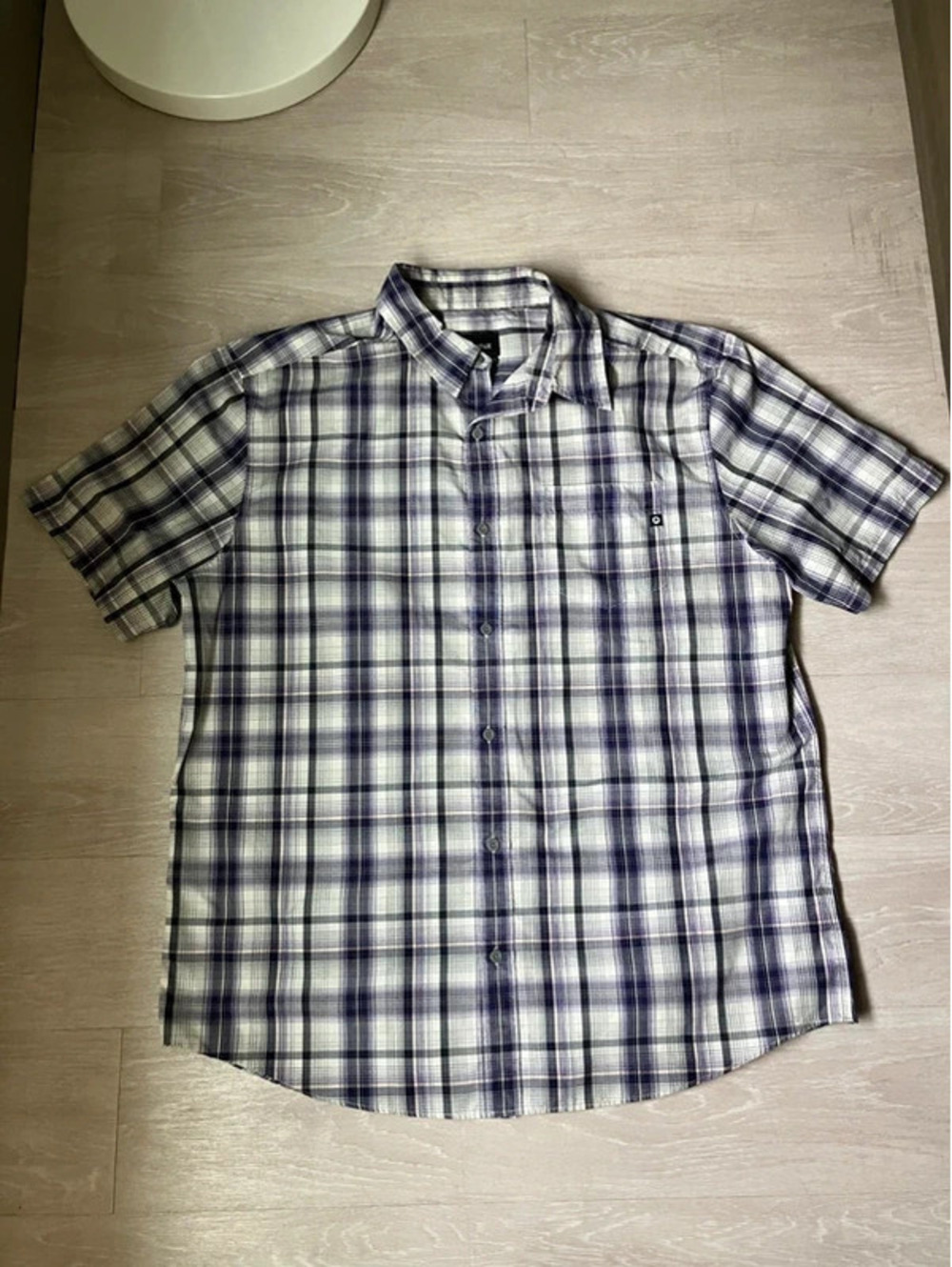 Marmot Mens XL Short Sleeve Plaid Button Up Shirt Purple White Hiking Gorpcore